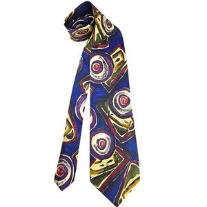 VTG Christian Dior Monsieur Silk Necktie Blue Purple Abstract Geometric Print